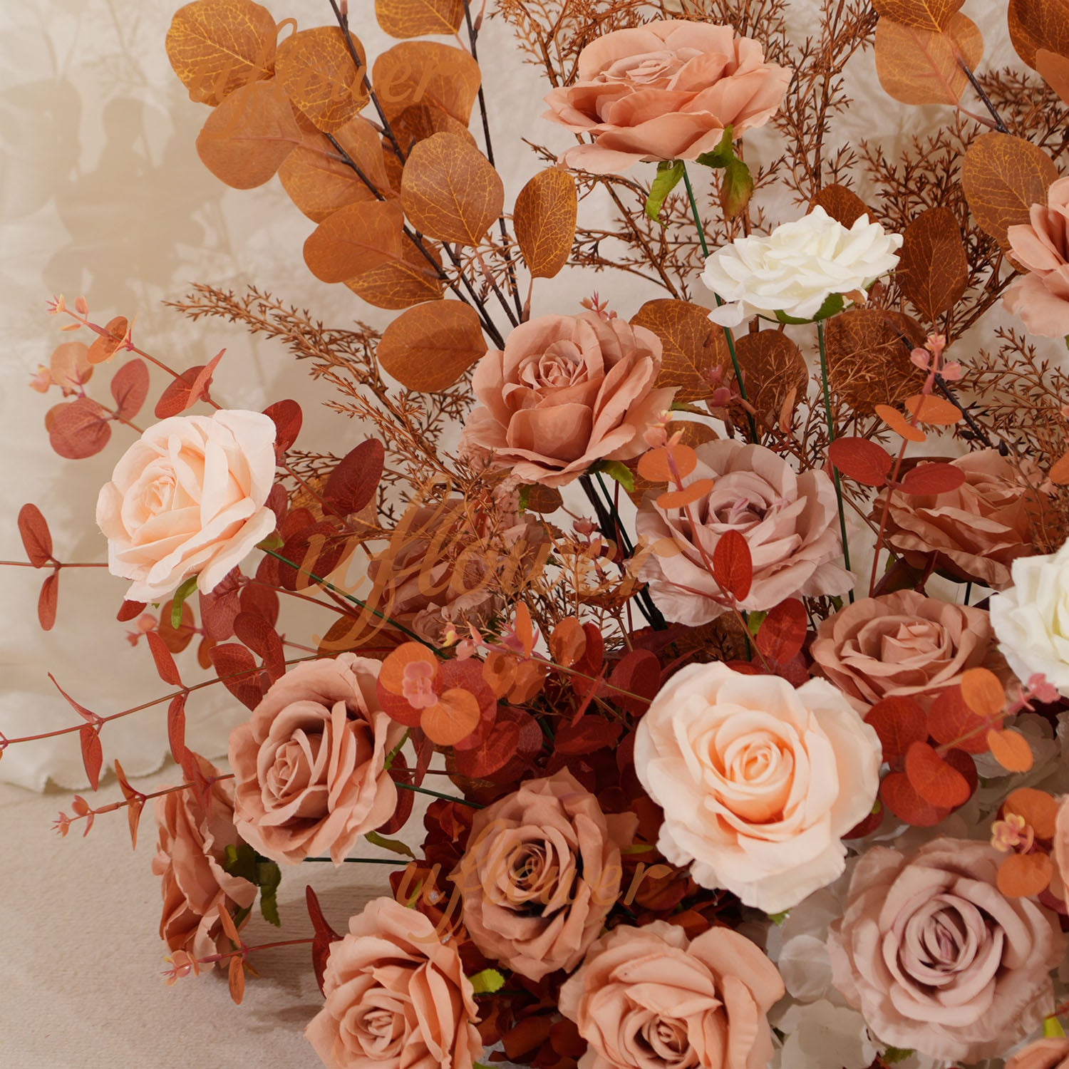 Uflower Coffee Fall Rose Hang Flower Floor Floral Wedding Party Event Props